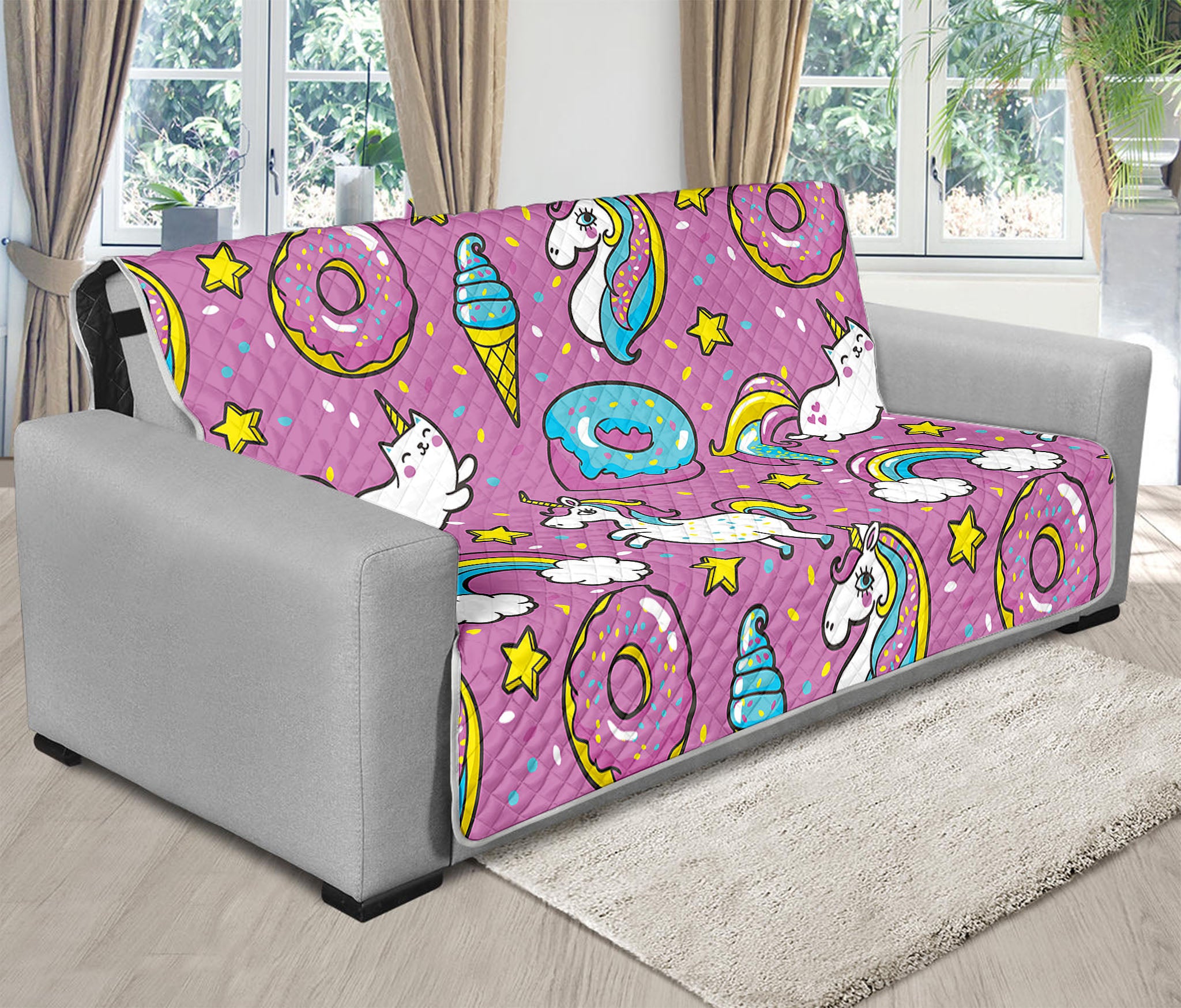 Pink Girly Unicorn Donut Pattern Print Futon Protector