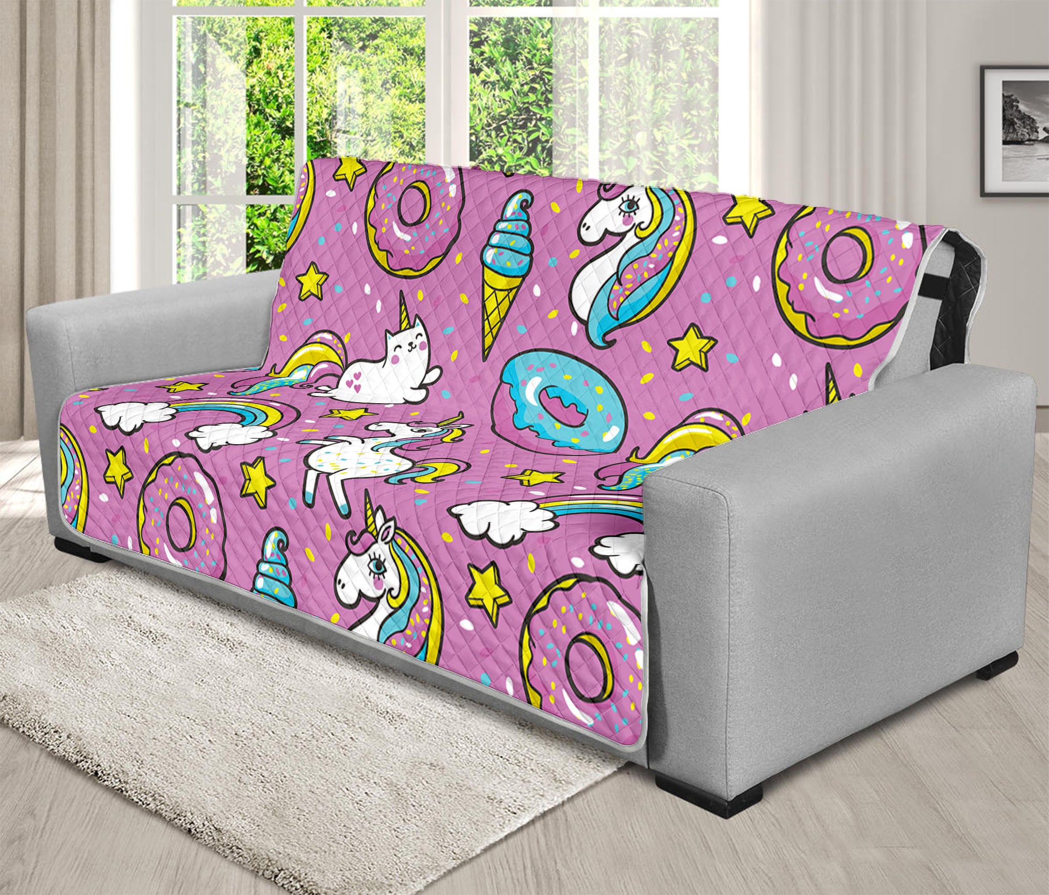 Pink Girly Unicorn Donut Pattern Print Futon Protector