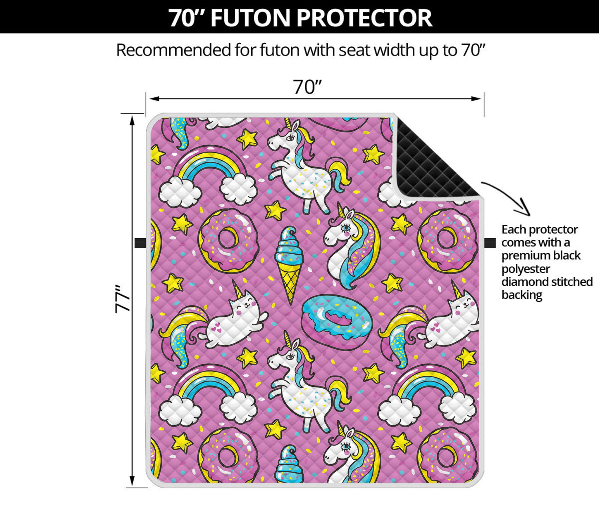 Pink Girly Unicorn Donut Pattern Print Futon Protector