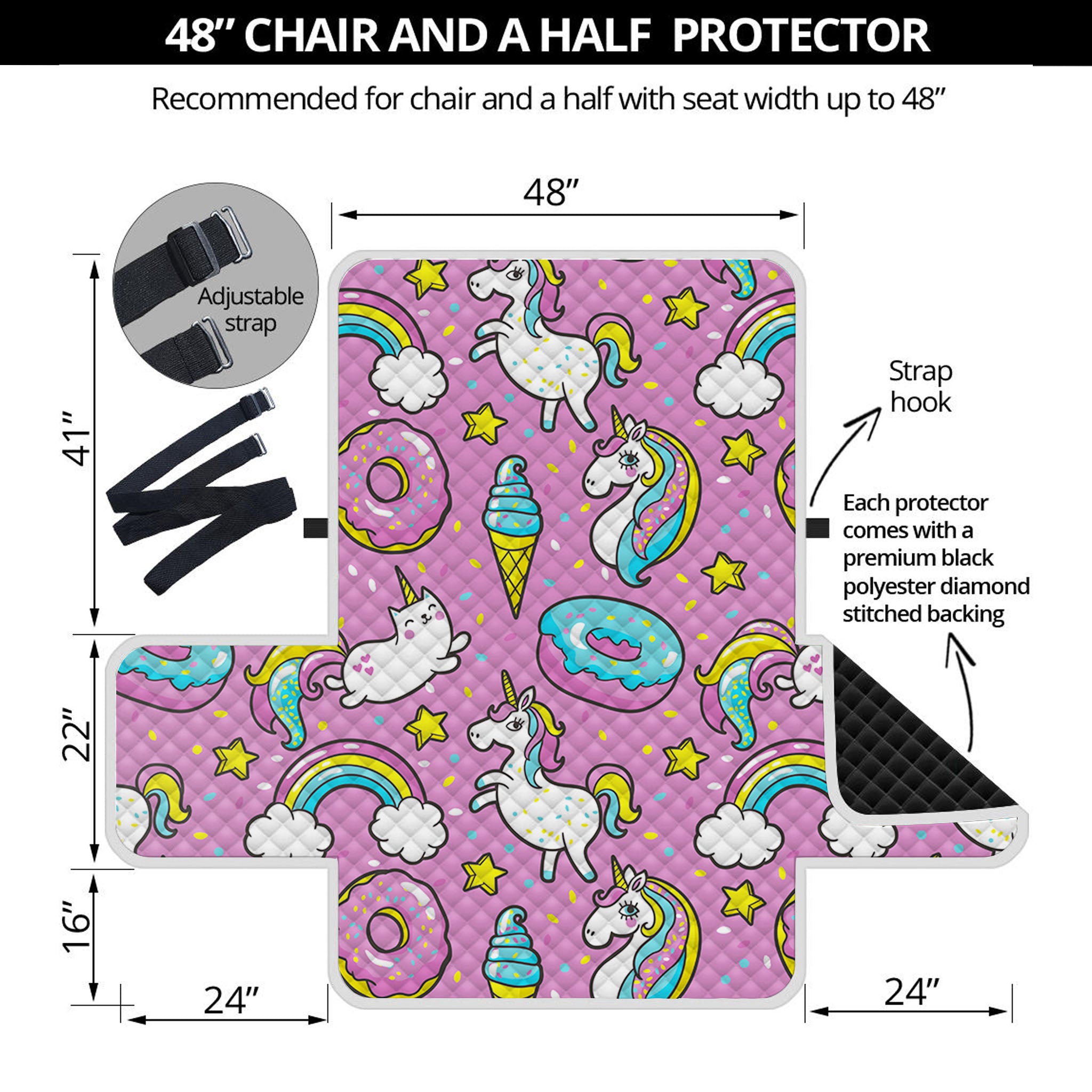 Pink Girly Unicorn Donut Pattern Print Half Sofa Protector