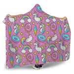 Pink Girly Unicorn Donut Pattern Print Hooded Blanket