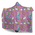 Pink Girly Unicorn Donut Pattern Print Hooded Blanket