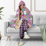 Pink Girly Unicorn Donut Pattern Print Hooded Blanket