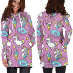 Pink Girly Unicorn Donut Pattern Print Hoodie Dress GearFrost
