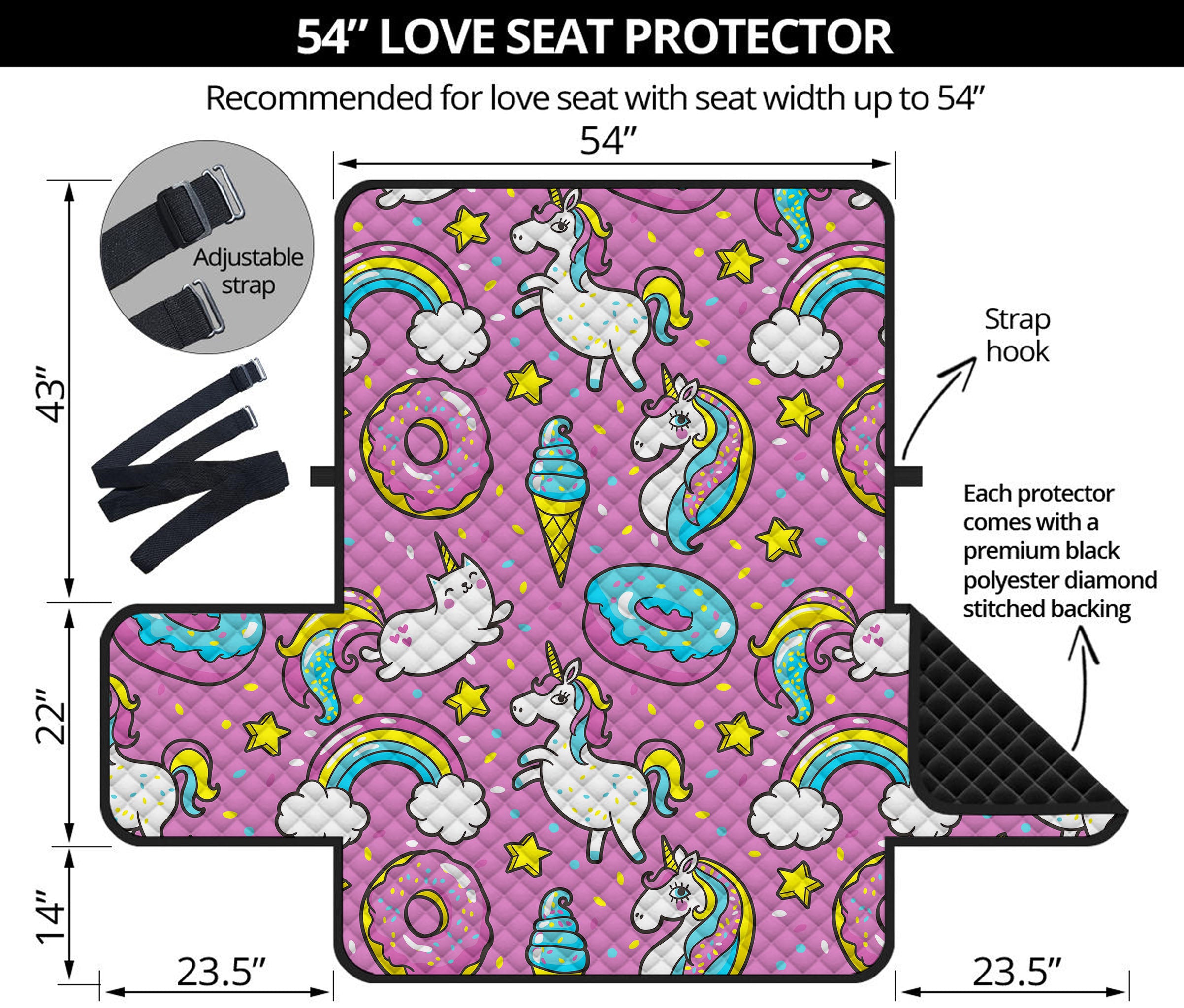 Pink Girly Unicorn Donut Pattern Print Loveseat Protector