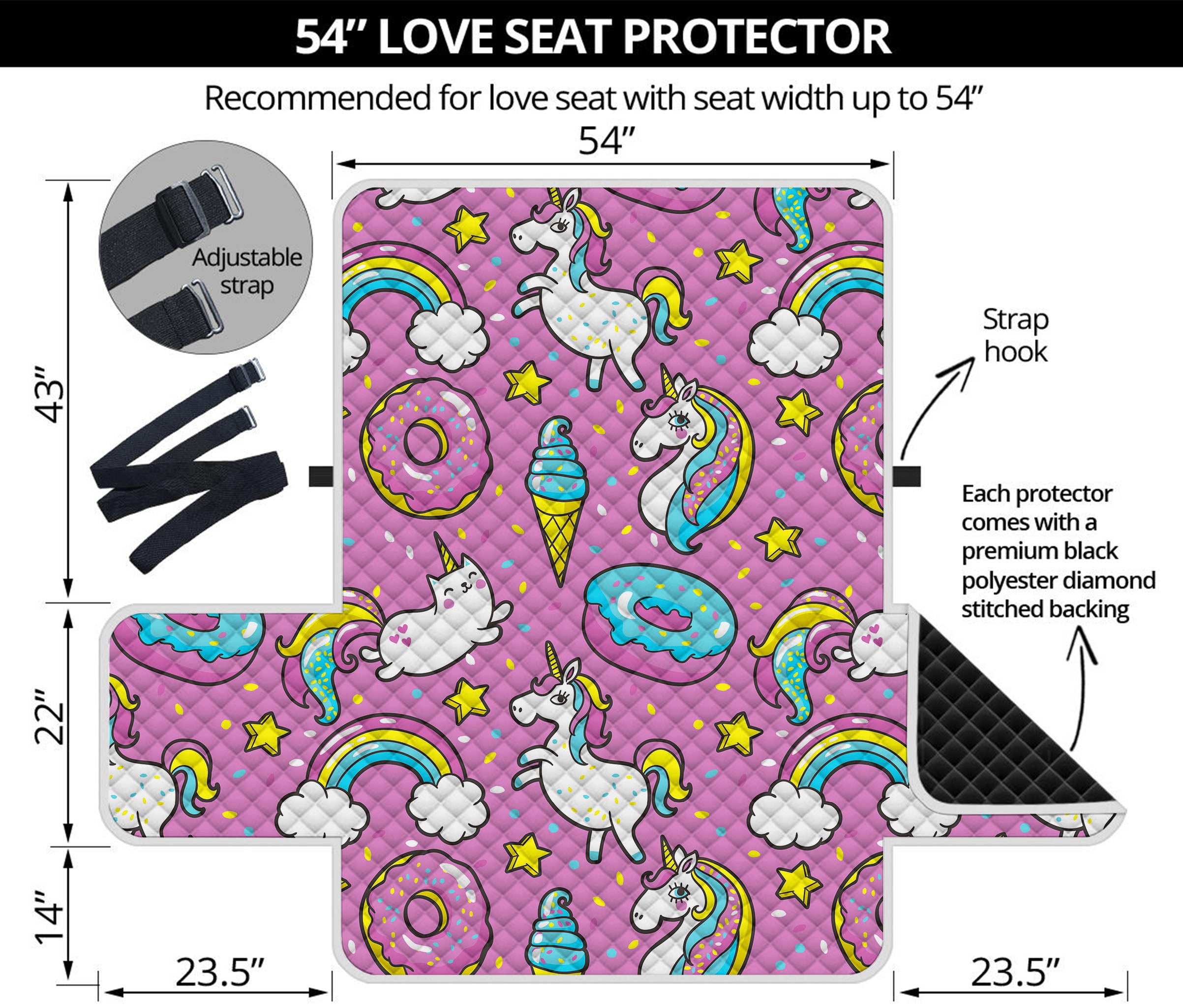 Pink Girly Unicorn Donut Pattern Print Loveseat Protector