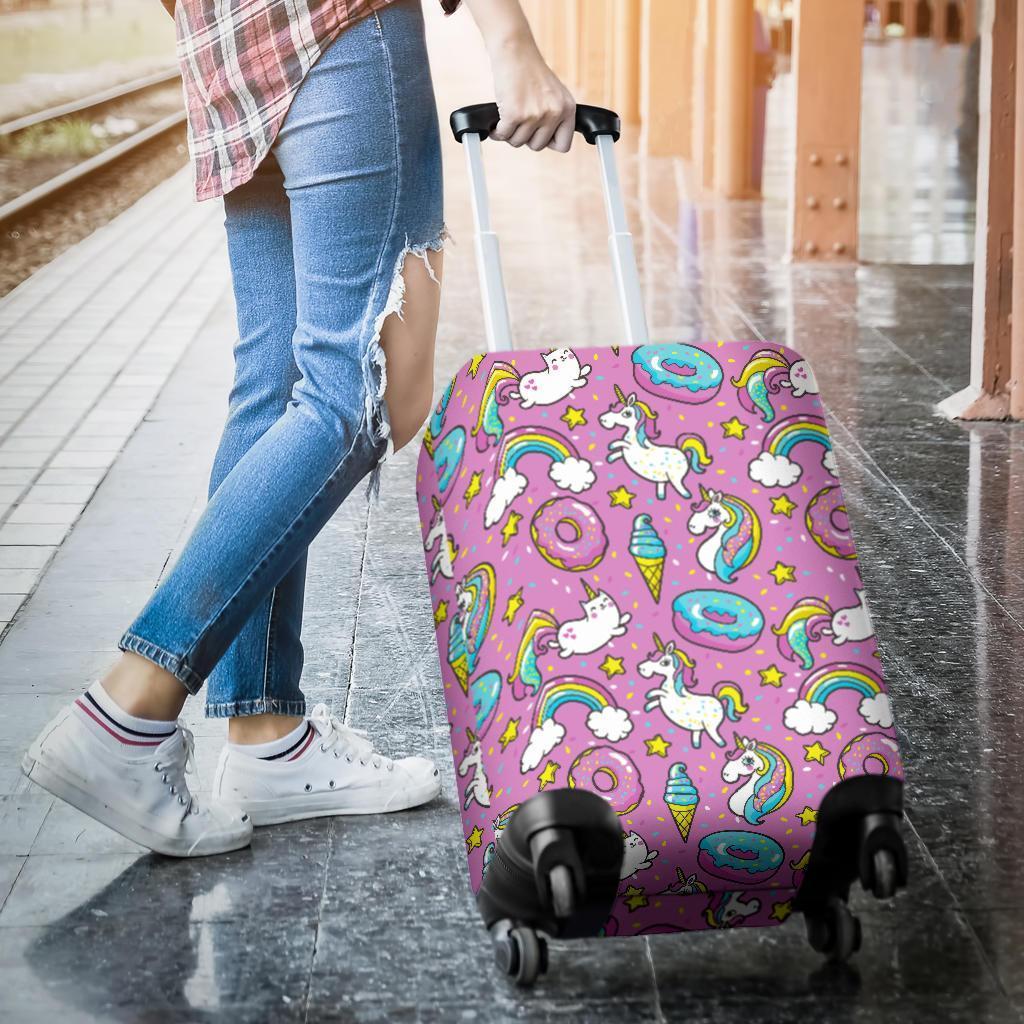 Pink Girly Unicorn Donut Pattern Print Luggage Cover GearFrost