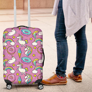 Pink Girly Unicorn Donut Pattern Print Luggage Cover GearFrost