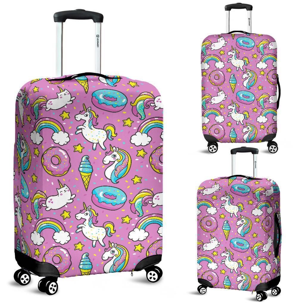 Pink Girly Unicorn Donut Pattern Print Luggage Cover GearFrost