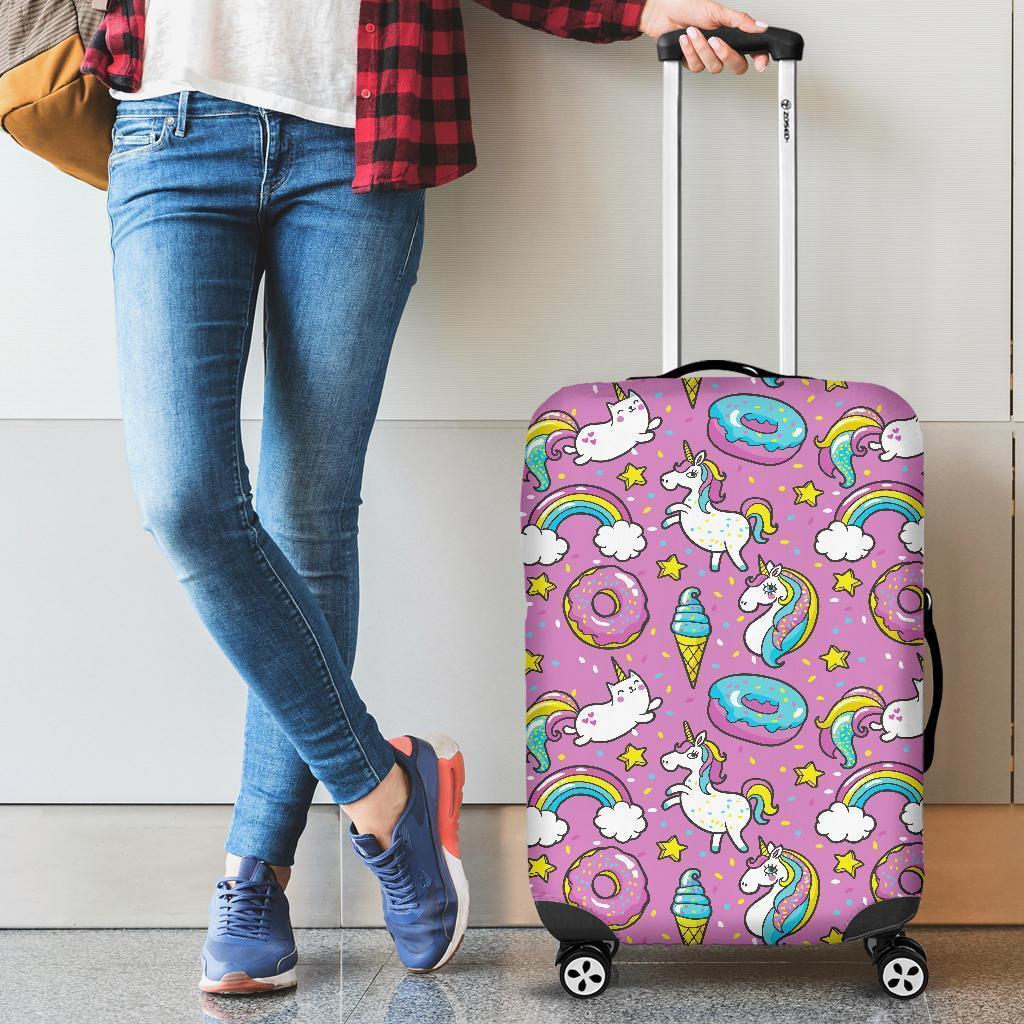 Pink Girly Unicorn Donut Pattern Print Luggage Cover GearFrost