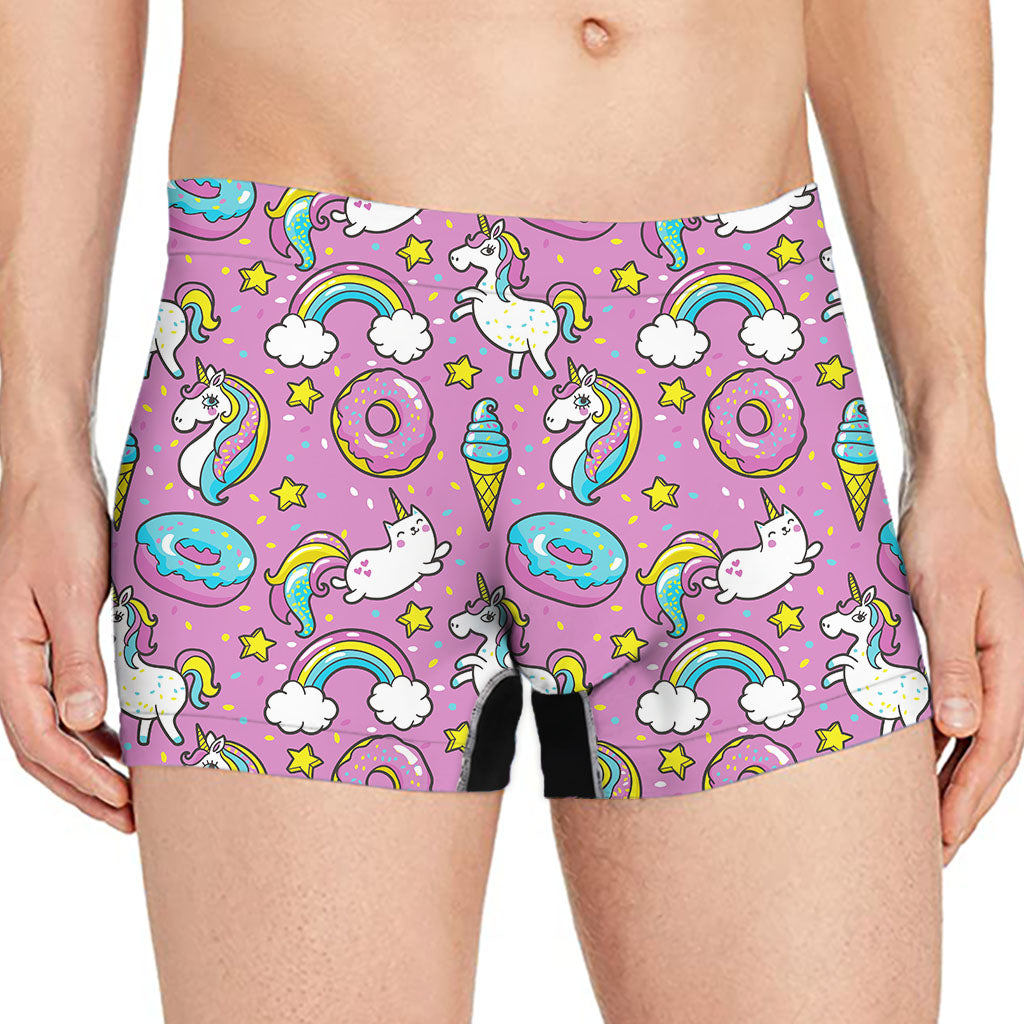 Pink Girly Unicorn Donut Pattern Print Men's Boxer Briefs