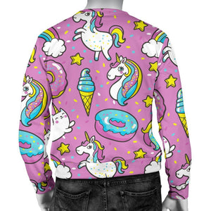 Pink Girly Unicorn Donut Pattern Print Men's Crewneck Sweatshirt GearFrost