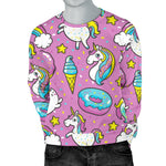 Pink Girly Unicorn Donut Pattern Print Men's Crewneck Sweatshirt GearFrost