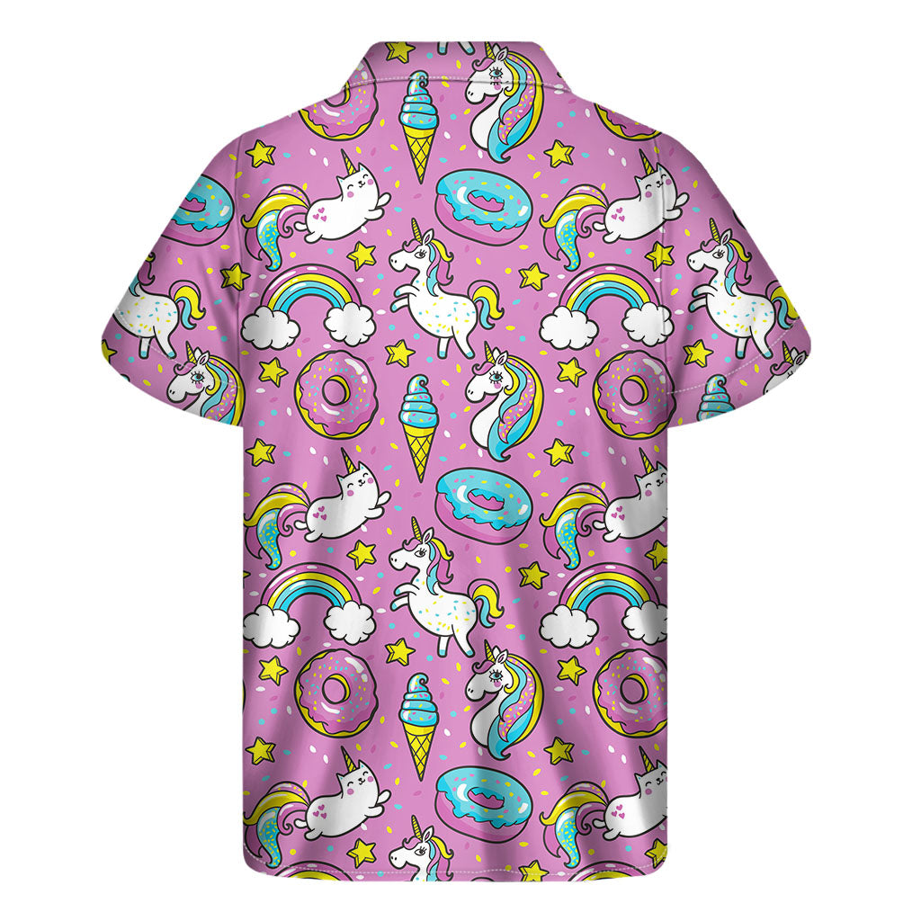 Pink Girly Unicorn Donut Pattern Print Men's Short Sleeve Shirt