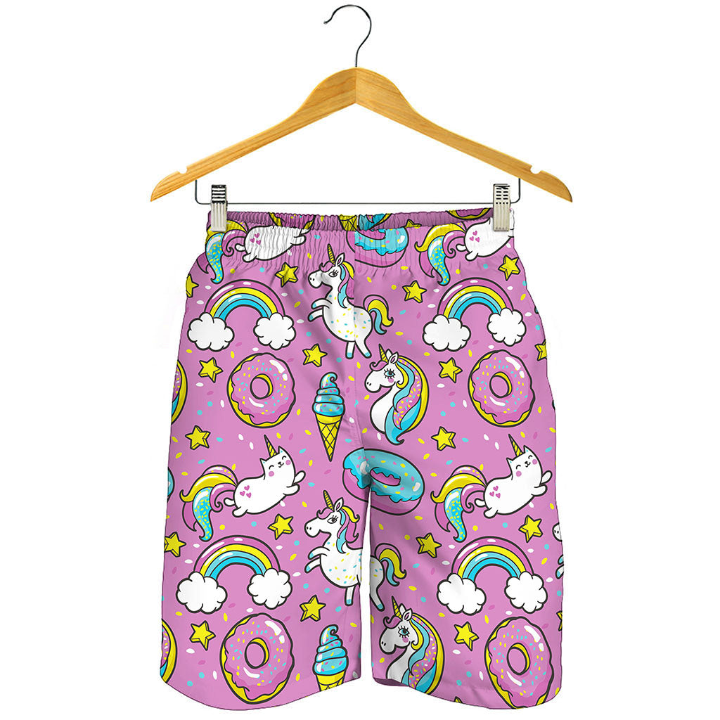 Pink Girly Unicorn Donut Pattern Print Men's Shorts