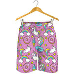 Pink Girly Unicorn Donut Pattern Print Men's Shorts
