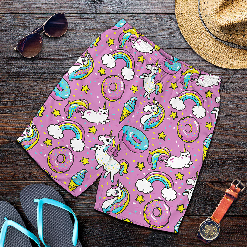 Pink Girly Unicorn Donut Pattern Print Men's Shorts