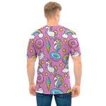 Pink Girly Unicorn Donut Pattern Print Men's T-Shirt