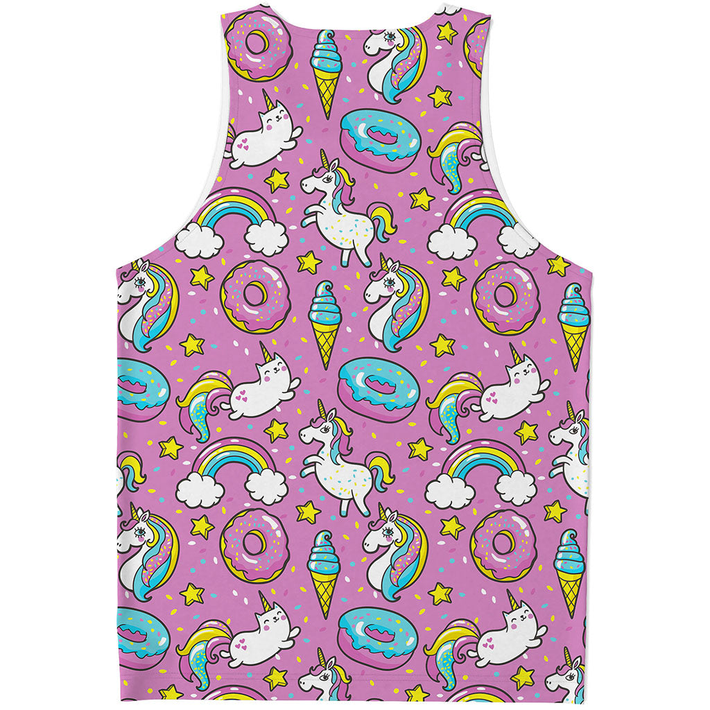 Pink Girly Unicorn Donut Pattern Print Men's Tank Top
