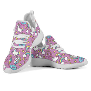 Pink Girly Unicorn Donut Pattern Print Mesh Knit Shoes GearFrost