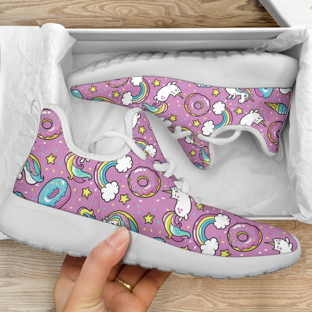 Pink Girly Unicorn Donut Pattern Print Mesh Knit Shoes GearFrost