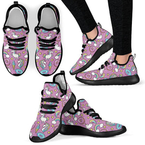 Pink Girly Unicorn Donut Pattern Print Mesh Knit Shoes GearFrost