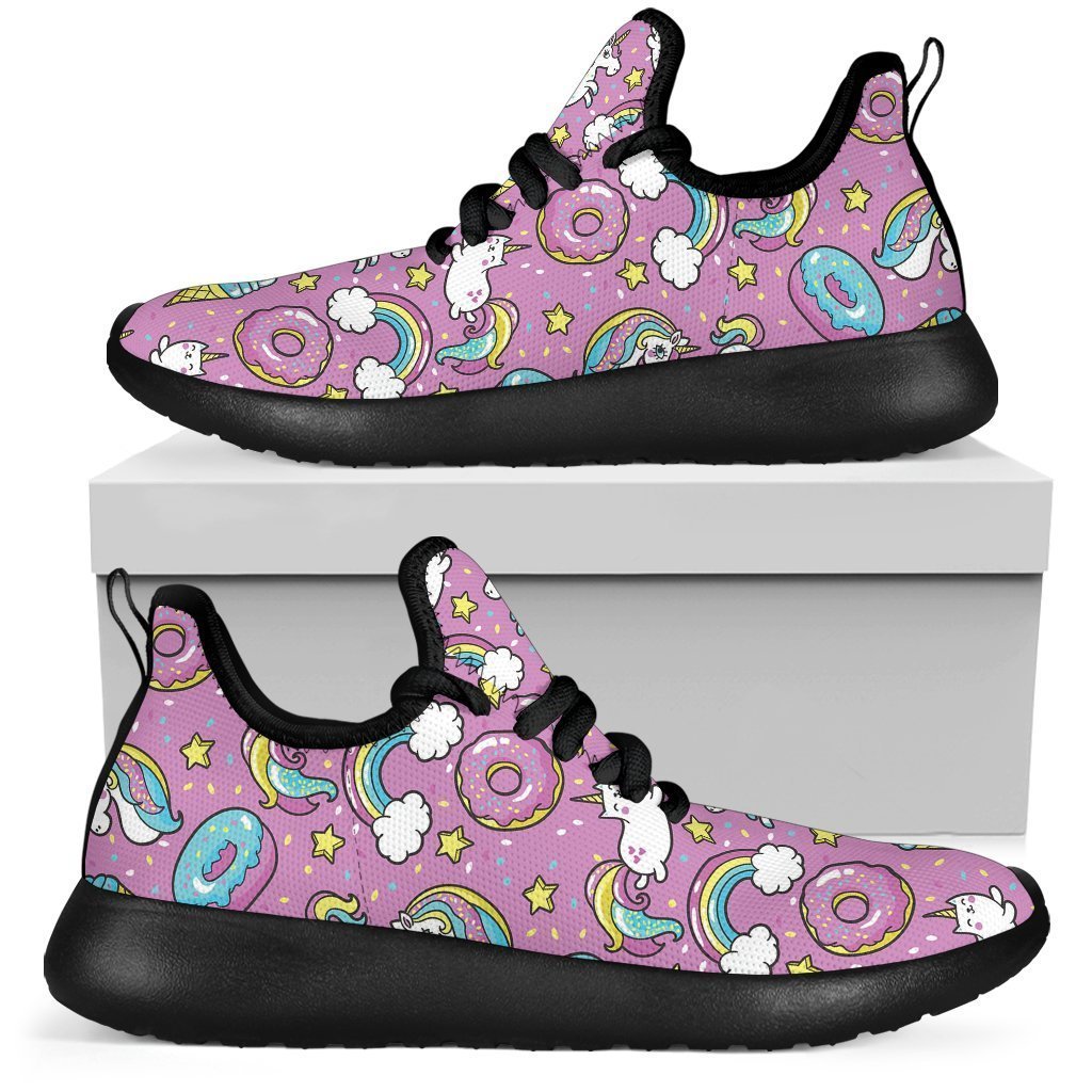 Pink Girly Unicorn Donut Pattern Print Mesh Knit Shoes GearFrost