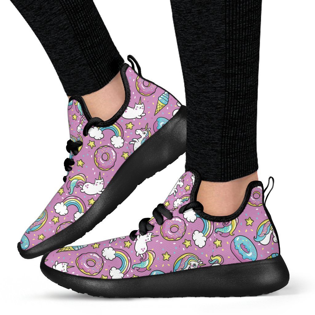 Pink Girly Unicorn Donut Pattern Print Mesh Knit Shoes GearFrost