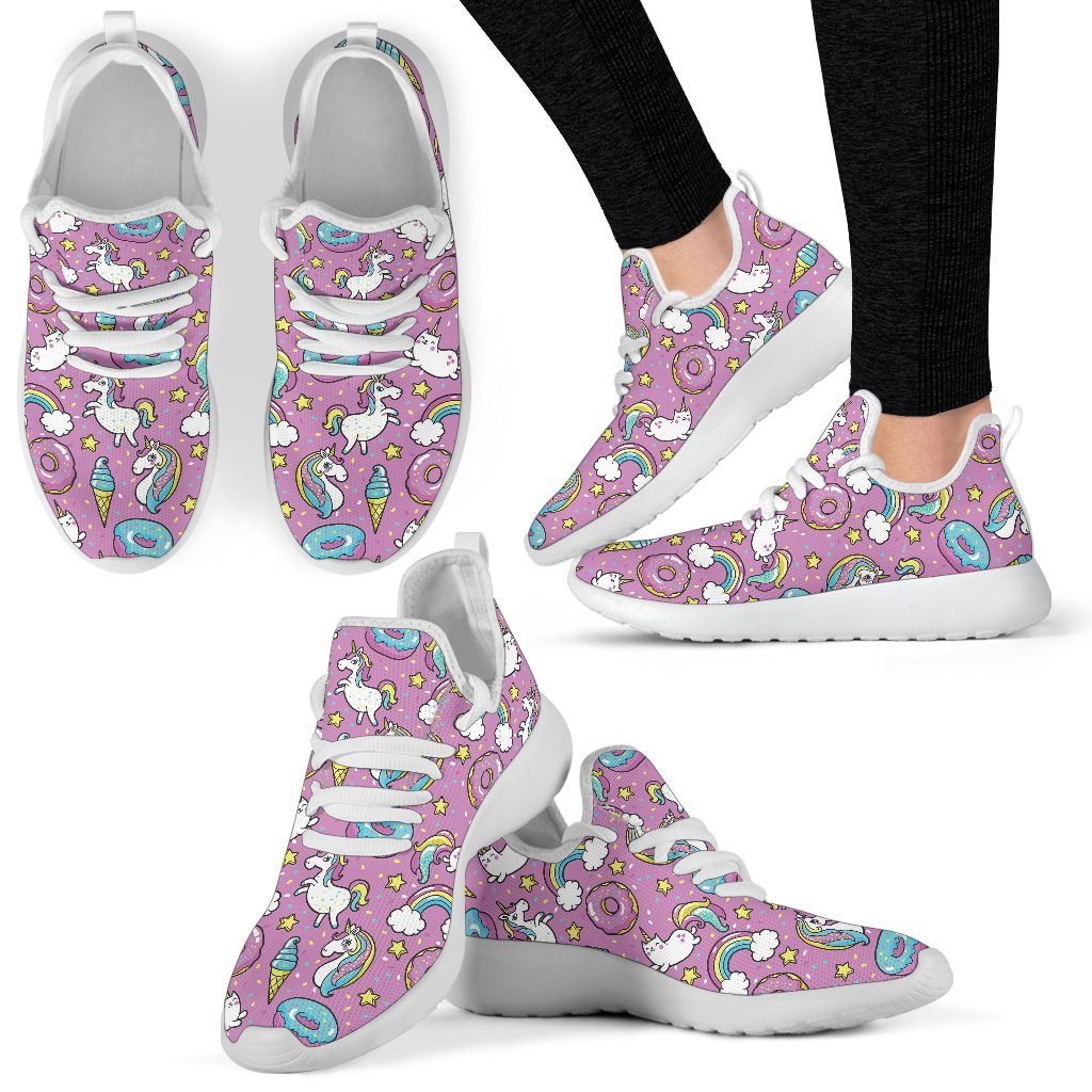 Pink Girly Unicorn Donut Pattern Print Mesh Knit Shoes GearFrost