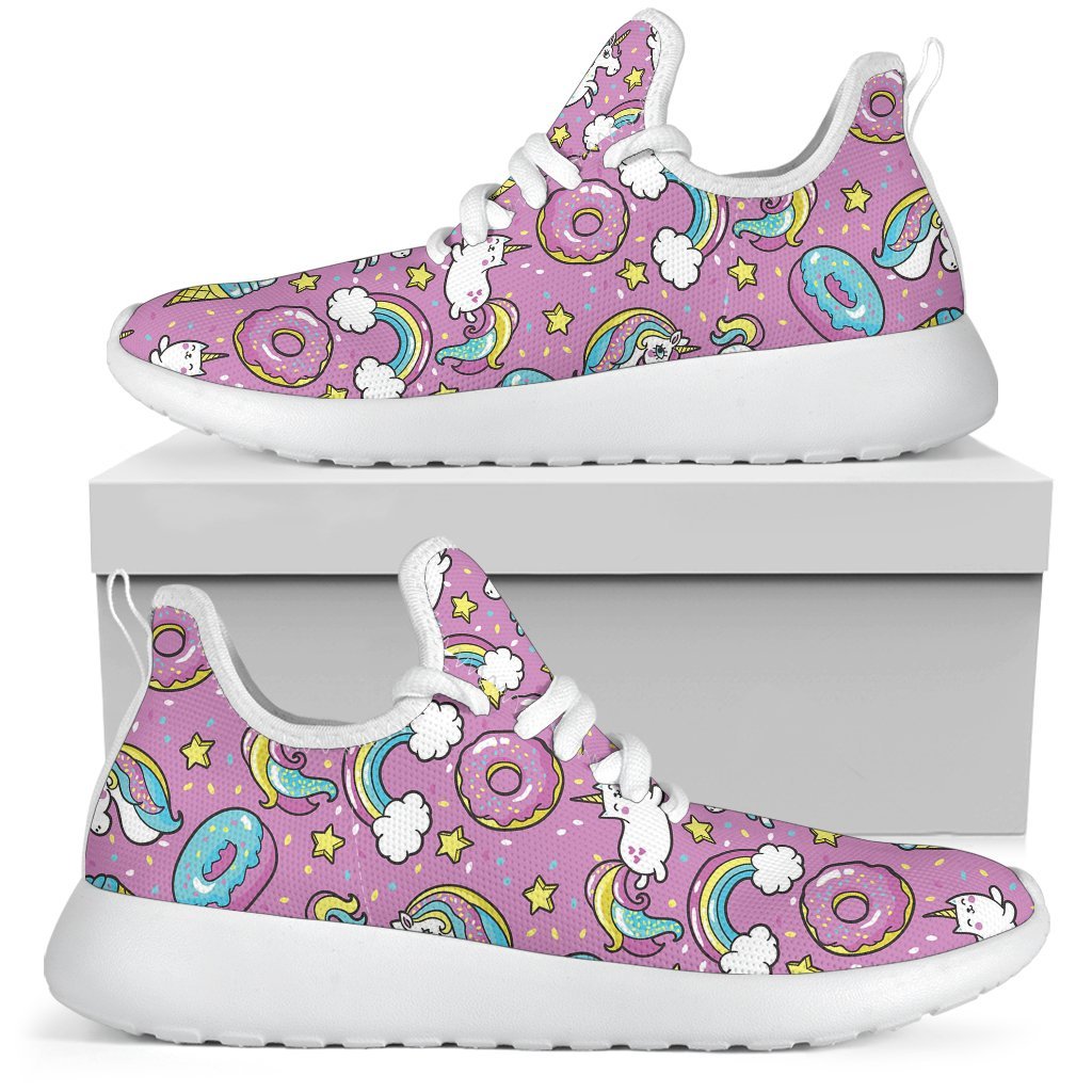 Pink Girly Unicorn Donut Pattern Print Mesh Knit Shoes GearFrost