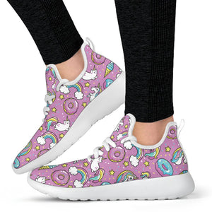 Pink Girly Unicorn Donut Pattern Print Mesh Knit Shoes GearFrost