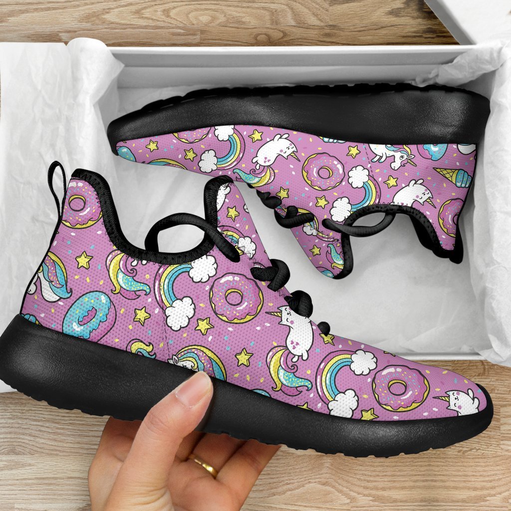 Pink Girly Unicorn Donut Pattern Print Mesh Knit Shoes GearFrost