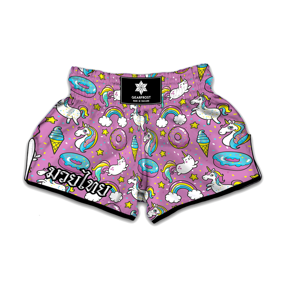 Pink Girly Unicorn Donut Pattern Print Muay Thai Boxing Shorts