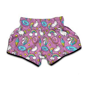 Pink Girly Unicorn Donut Pattern Print Muay Thai Boxing Shorts