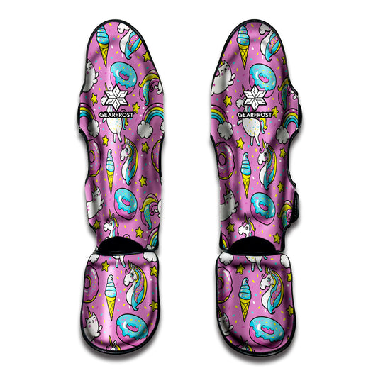 Pink Girly Unicorn Donut Pattern Print Muay Thai Shin Guard