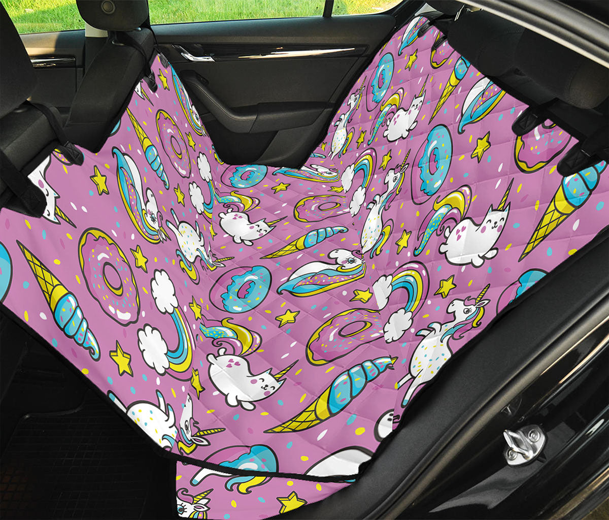 Pink Girly Unicorn Donut Pattern Print Pet Car Back Seat Cover