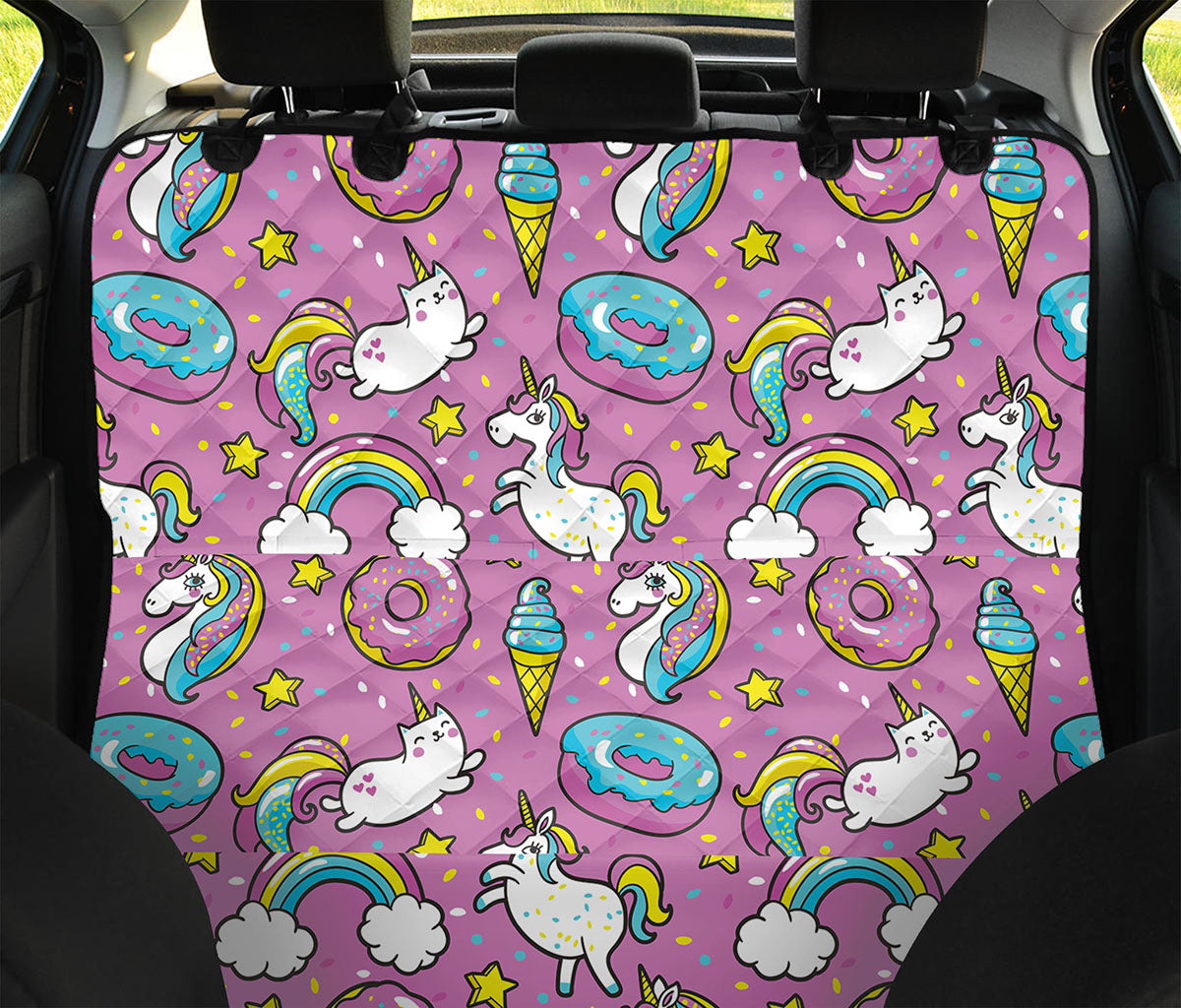 Pink Girly Unicorn Donut Pattern Print Pet Car Back Seat Cover