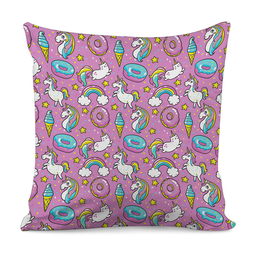 Pink Girly Unicorn Donut Pattern Print Pillow Cover