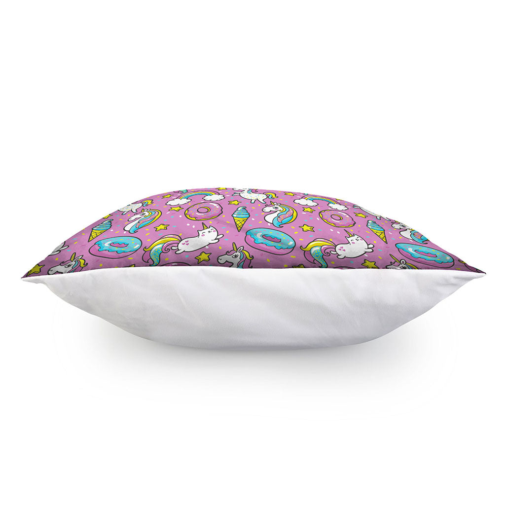 Pink Girly Unicorn Donut Pattern Print Pillow Cover