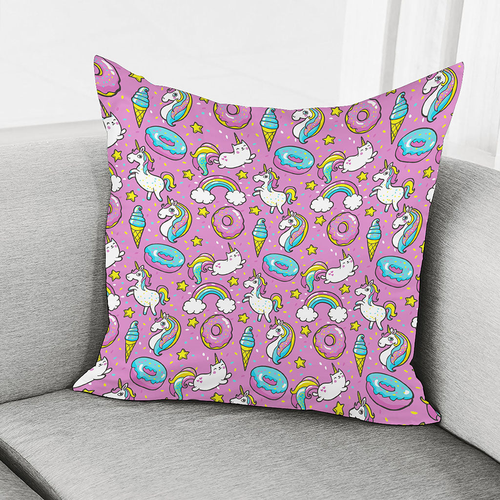 Pink Girly Unicorn Donut Pattern Print Pillow Cover