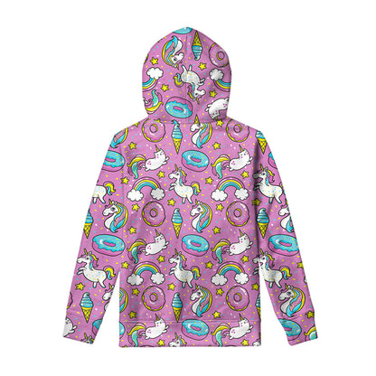 Pink Girly Unicorn Donut Pattern Print Pullover Hoodie