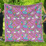 Pink Girly Unicorn Donut Pattern Print Quilt