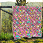 Pink Girly Unicorn Donut Pattern Print Quilt