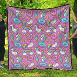 Pink Girly Unicorn Donut Pattern Print Quilt