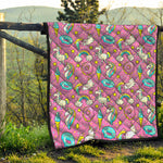 Pink Girly Unicorn Donut Pattern Print Quilt
