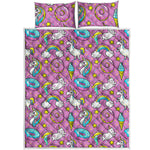 Pink Girly Unicorn Donut Pattern Print Quilt Bed Set