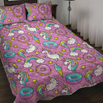 Pink Girly Unicorn Donut Pattern Print Quilt Bed Set