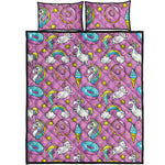 Pink Girly Unicorn Donut Pattern Print Quilt Bed Set