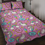 Pink Girly Unicorn Donut Pattern Print Quilt Bed Set