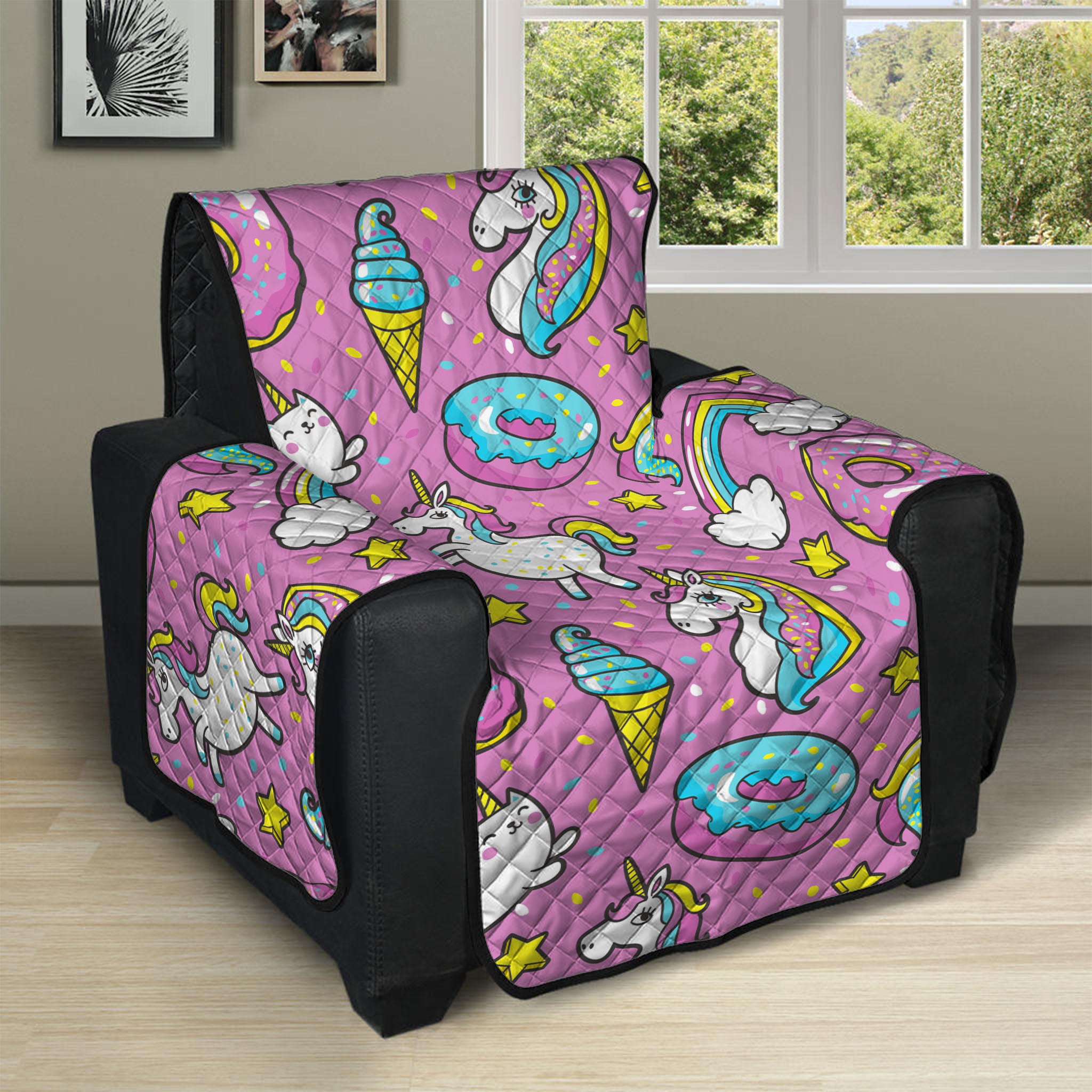 Pink Girly Unicorn Donut Pattern Print Recliner Protector